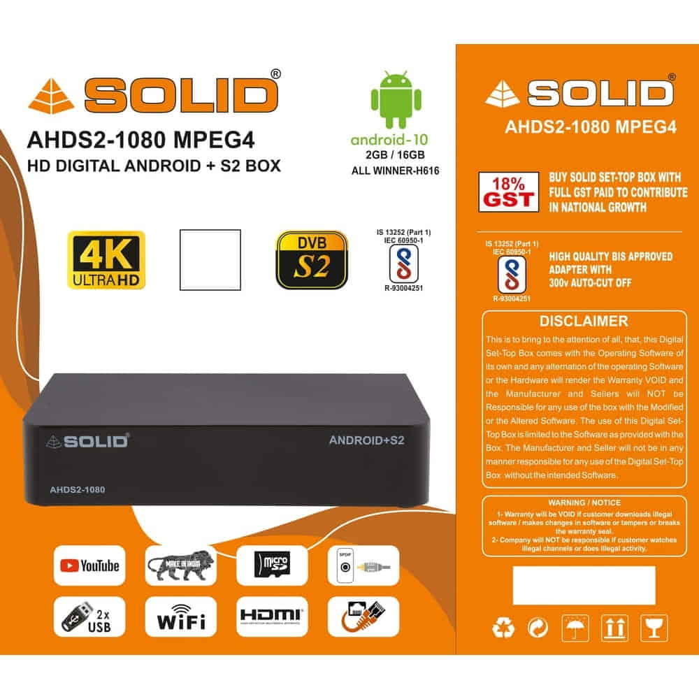 Buy SOLID AHDS2-1080 Freedish Suitable FTA Hybrid Android 10 Smart