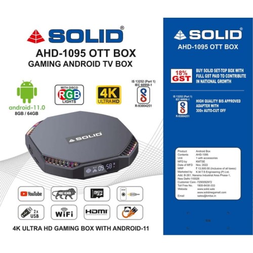 SOLID 1095 8GB/64GB Gaming Android 11 TV Box with FREE 1 YEAR OTT SUBSCRIPTION