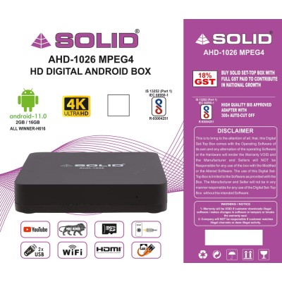 SOLID AHD-1026 Android 10 TV 4K Box