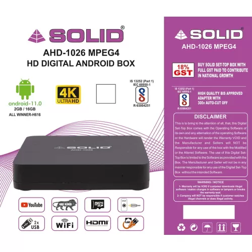 SOLID AHD-1026 Android 10 TV 4K Box 