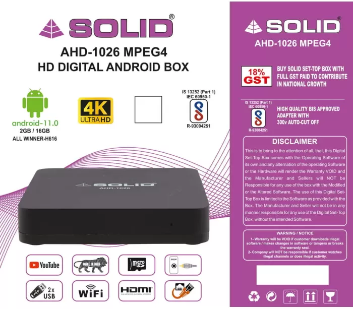 SOLID AHD-1026 Android 10 TV 4K Box 