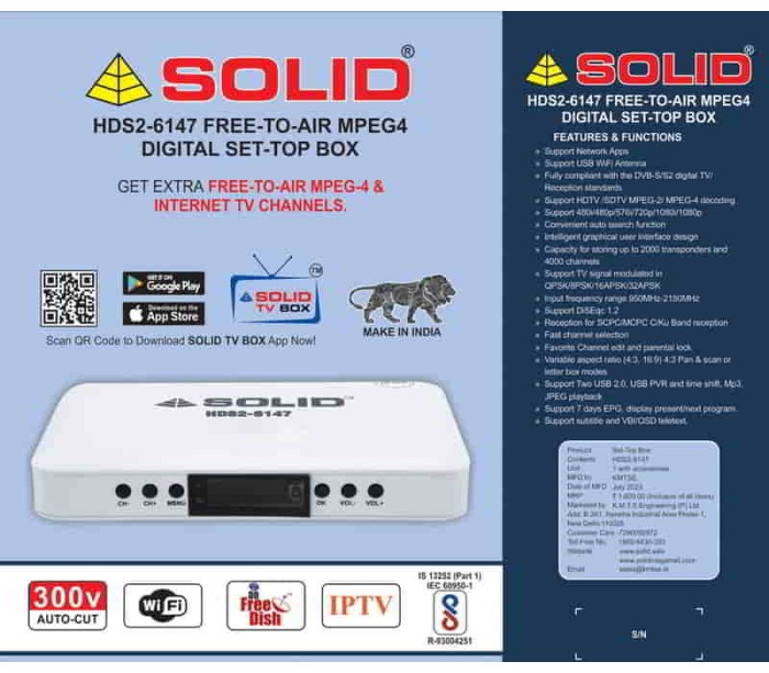 SOLID HDS2-6147 DVB-S2/MPEG-4 FullHD FTA  Set-Top Box with SOLID OTT App