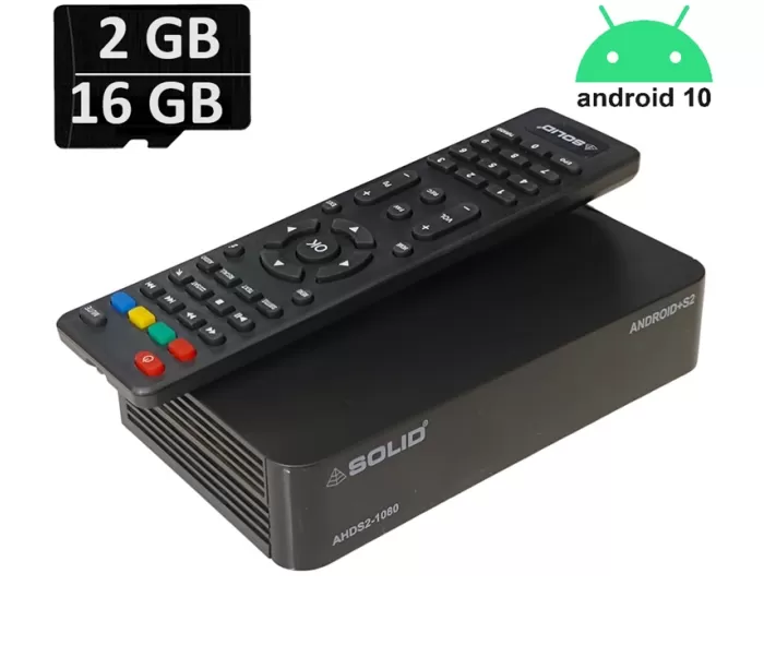 SOLID AHDS2-1080 DD Free dish Suitable FTA Hybrid  Android 10 Smart Box 