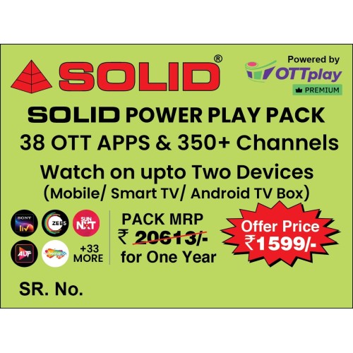 SOLID POWERPLAY ANNUAL OTT PACK - 38 OTT & 350+ Channels