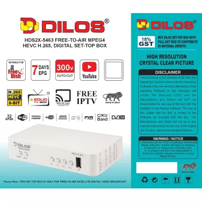DILOS HDS2X-5463 HEVC 8bits H.265 Free-To-Air Set-Top Box
