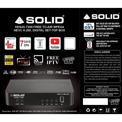 SOLID HDS2X-7299 HEVC 8bits H.265 Free-To-Air Set-Top Box With Free Wi-Fi Dongle