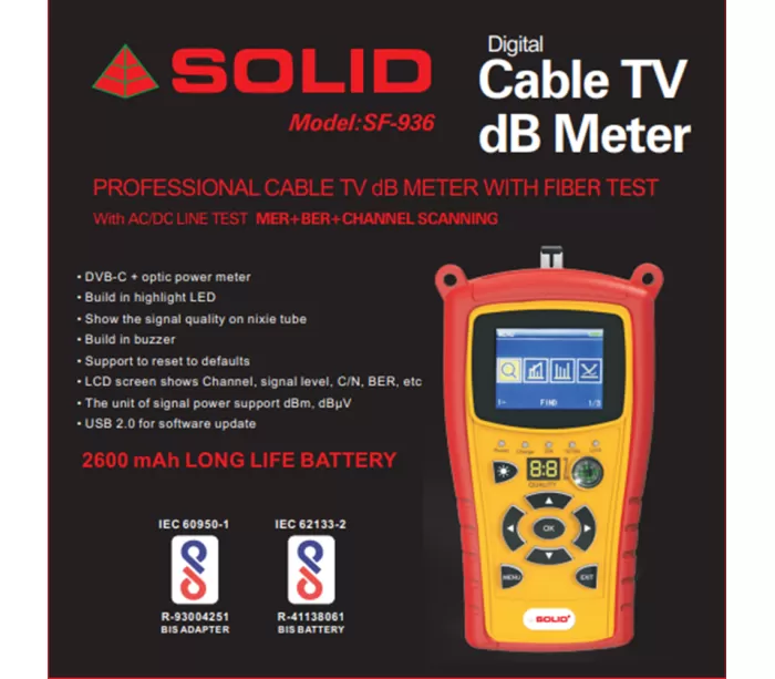 Solid SF-936 CABLE TV DB METER WITH FIBER TEST