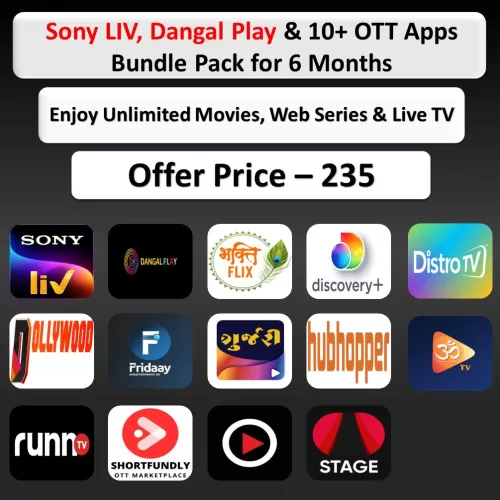 Sony LIV, Dangal Play & 10+ OTT Apps Bundle Pack for 6 Months
