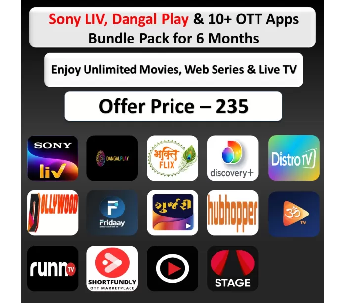 Sony LIV, Dangal Play & 10+ OTT Apps Bundle Pack for 6 Months