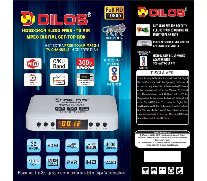 DILOS HDS2-5454 H.265 FREE - TO AIR MPEG 4 DIGITAL SET-TOP BOX