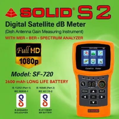 SOLID SF-720 Rechargeable Digital Satellite dB Meter with Torch (2023)