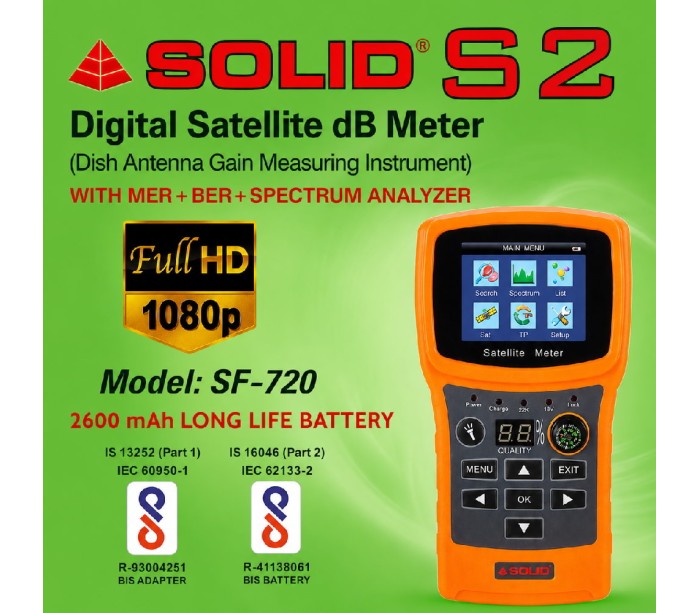 SOLID SF-720 Rechargeable Digital Satellite dB Meter with Torch (2023)