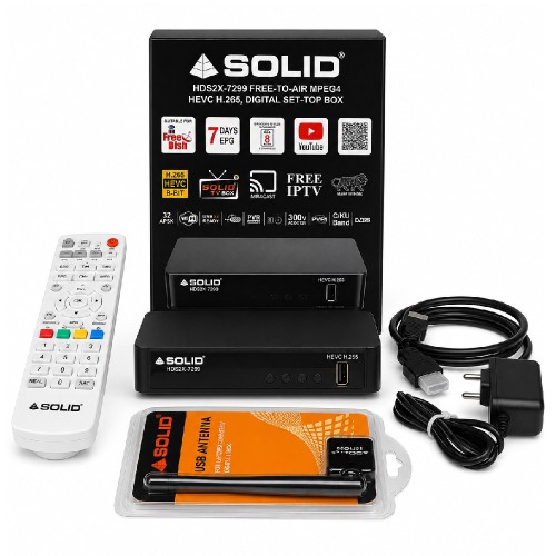 SOLID HDS2X-7299 HEVC 8bits H.265 Free-To-Air Set-Top Box With Free Wi-Fi Dongle