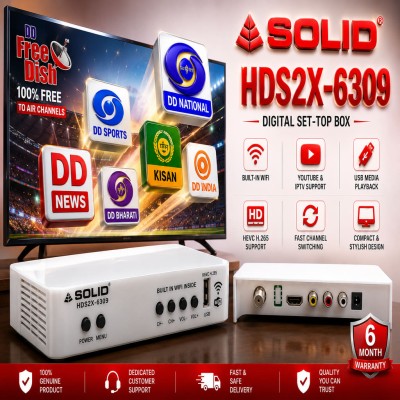 SOLID HDS2X-6309 DVB-S2 HD Digital Set Top Box with Inbuilt WiFi | MPEG4 HEVC H.265 Free-to-Air Satellite Receiver