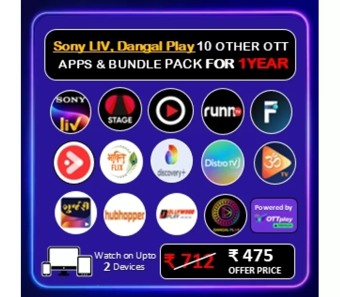 Sony LIV, Dangal Play and 10 Other OTT Apps Bundle Pack for 1 Year