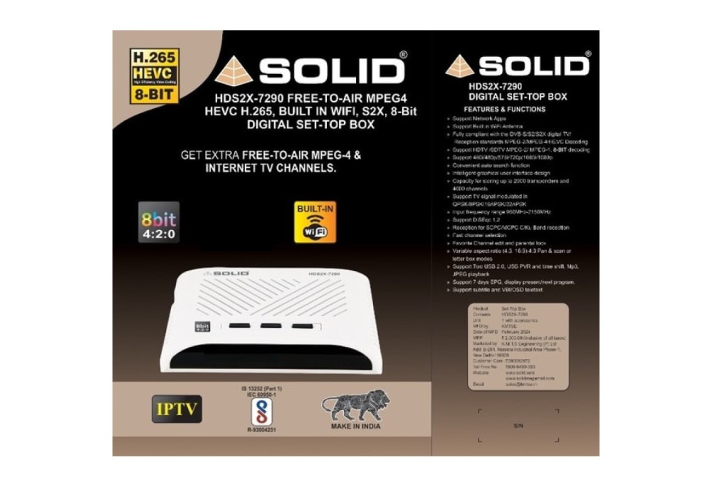 Buy SOLID HDS2X-7290 S2X, HEVC 8bits H.265 Free-To-Air Set-Top Box with Inbuilt Wifi