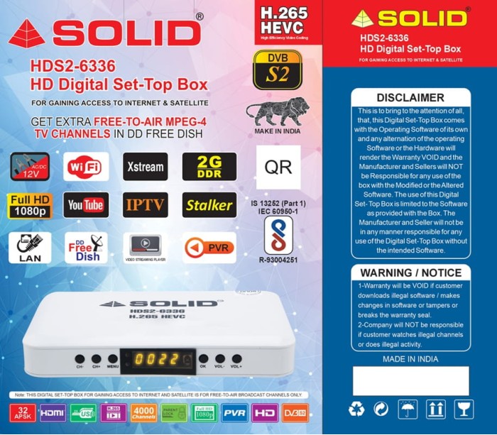SOLID HDS2-6336 H.265 HEVC DVB-S2 FullHD Set-Top Box